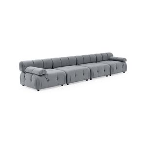 Foret 4 Seater Sofa Modular Arm Tufted Velvet Lounge Couch Chaise Light Grey