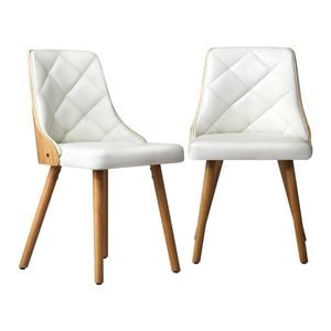 Oikiture 2x Dining Chairs Wooden Faux PU Leather White