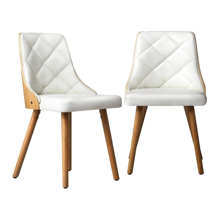 Oikiture 2x Dining Chairs Wooden Faux PU Leather White