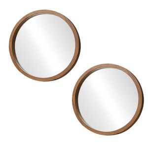 Oikiture Wall Mirrors Round Home Decor 70cm Walnut Set Of 2