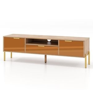 Costway Tv Stand Console Table Wooden Entertainment Cabinet Natural