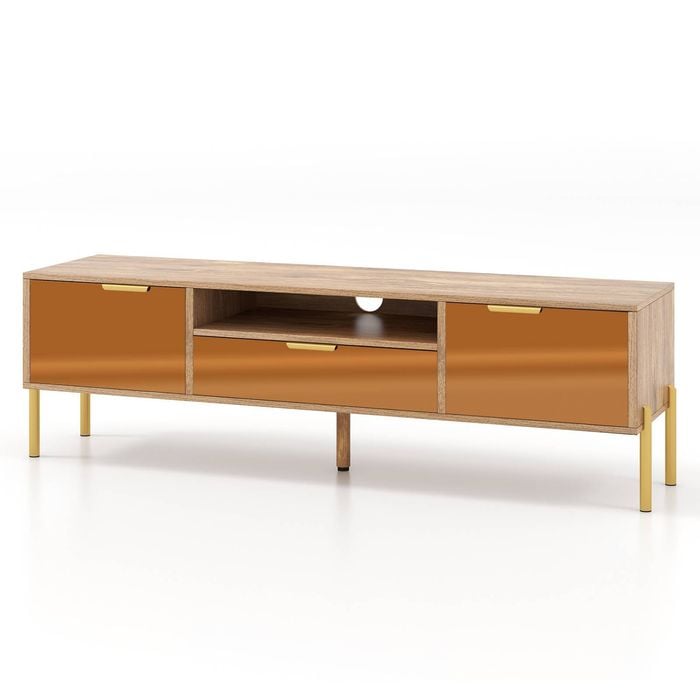 Costway Tv Stand Console Table Wooden Entertainment Cabinet Natural