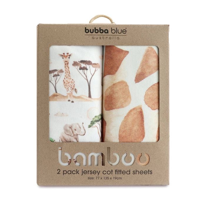 2pc Bubba Blue Bamboo Adventure Jersey Cot Fitted Sheets 77x135cm