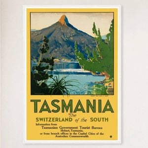 Galrie Tasmania Vintage Travel Poster - Discover the Switzerland of the South, White Frame, 50 x 70cm (20 x 28inch)