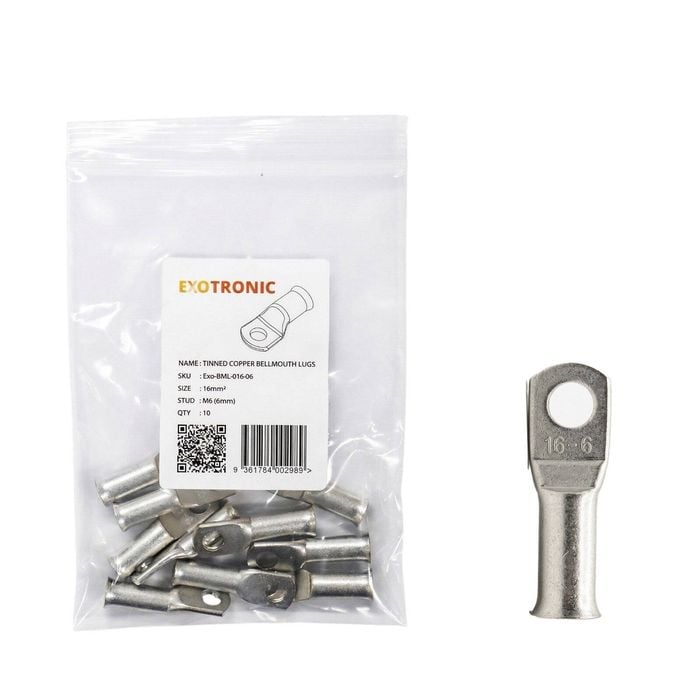 10 Pack of Exotronic 16mm² Copper Lug M6 | Bellmouth
