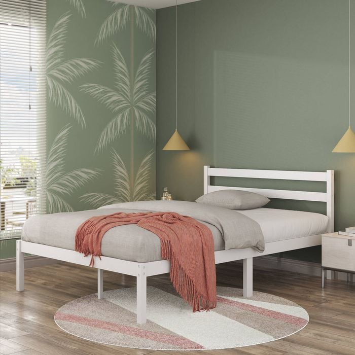 Zinus Single Robin Bed Frame Bamboo Wood Bed Base - White