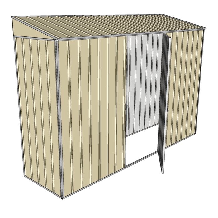Build-a-Shed 0.8 x 3 x 2m Green Skillion Single Hinged Side Door Shed - Cream
