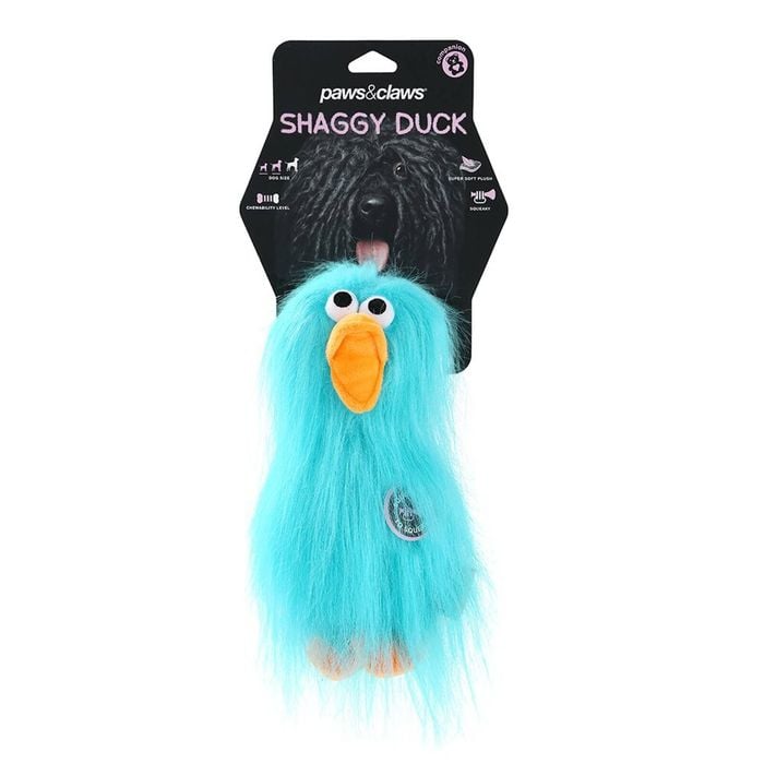 Paws Claws 22cm Super Shaggy Duck Dog/Pet Toy Aqua Bunnings