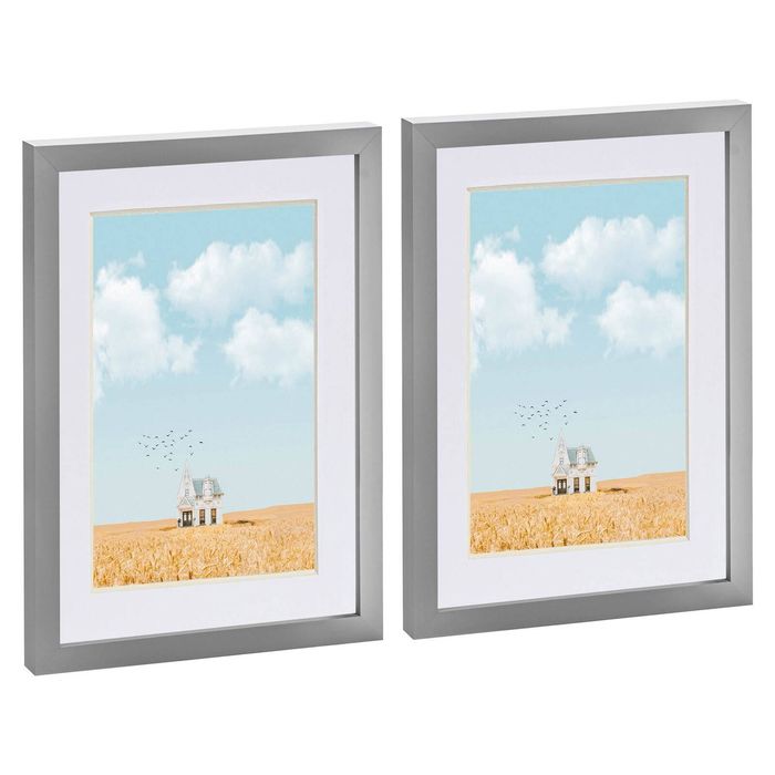 Nicola Spring Photo Frames with A5 Mount - A4 (8" x 12") - Grey - Pack of 2
