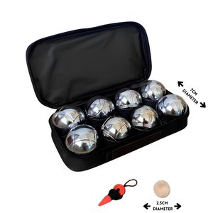Deluxe 8 Metal Bowls Bocce/Petanque Silver Game Set