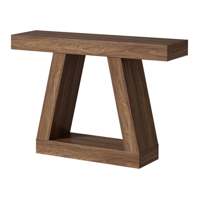 Oikiture Console Table Hallway Narrow Sofa Table Entryway Display Shelf Walnut