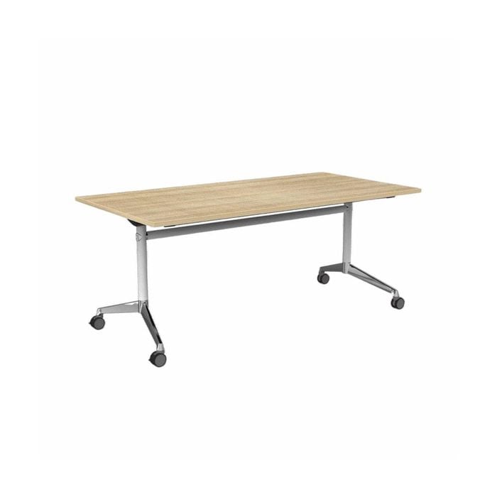 Olg Modulus Flip Table White And Silver Frame New Oak Ravine Top L1800mm X W900mm