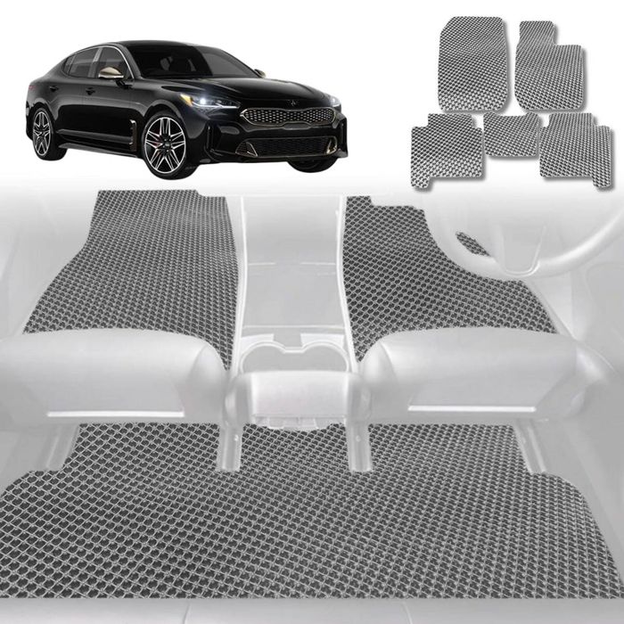 6D Diamond Car Floor Mats for Kia Stinger 2017-Current-Full Set-Grey-Outback GT