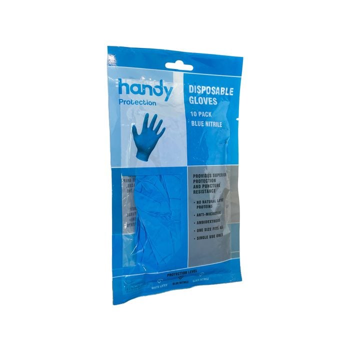 Handy Blue Protection Nitrile Disposable Gloves - 10 Pack