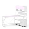Advwin L Shaped Gaming Desk with LED Lights & Power Outlets Reversible 130cm Computer Desk with Display Cabinet White