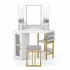 Costway Makeup Vanity Desk Triple Mirror Light Corner Table Chair Stand