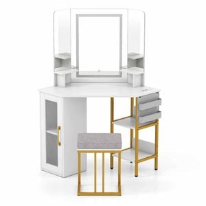 Costway Makeup Vanity Desk Triple Mirror Light Corner Table Chair Stand
