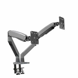 P&P Black Dual Screen Desktop Monitor Arm With Gas Spring Extension USB Ports And Full Motion Control
