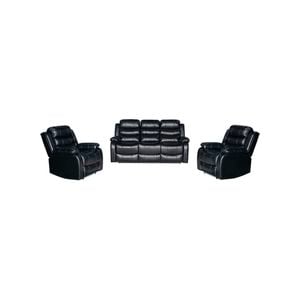 3+1+1 Seater Seater Finest Black Leatherette Recliner Feature Console LED Light Ultra Cushioned