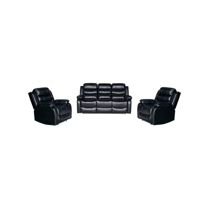 3+1+1 Seater Seater Finest Black Leatherette Recliner Feature Console LED Light Ultra Cushioned