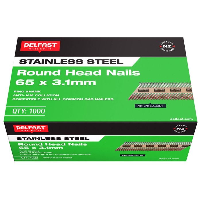 Delfast 65 x 3.1mm Roundhead Ring Stainless Steel Nails - 1000 Pack