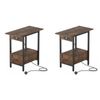 Ufurniture 2PCS Side Table with Charging Station Sofa End Table Walnut