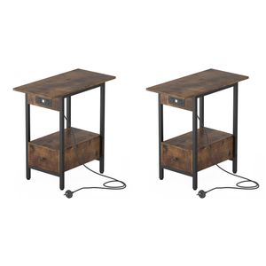 Ufurniture 2PCS Side Table with Charging Station Sofa End Table Walnut
