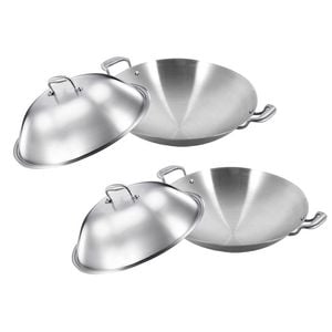 SOGA 2X 3-Ply Stainless Steel Wok with Lid 42cm