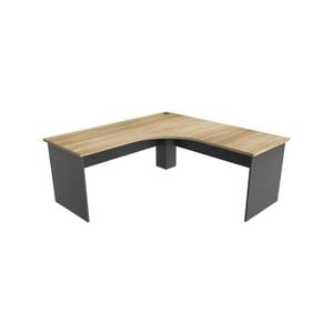 UBIZ Furniture Xavier Manager L-Shape Corner Workstation Computer Office Desk 150cm - Oak & Ironstone