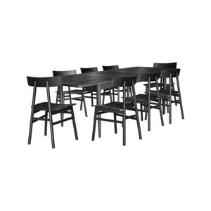 Claire 9pc Dining Set Table Extendable 170-230cm Oak Timber Seat Chair - Black