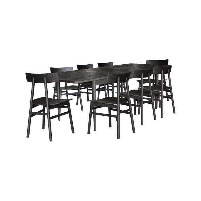 Claire 9pc Dining Set Table Extendable 170-230cm Oak Timber Seat Chair - Black