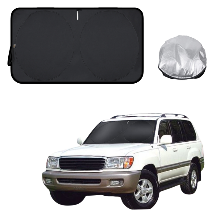 Front Windscreen Sun Shade for Toyota LandCruiser 100 1998 - 2007 - XL 160 x 100 cm - Black