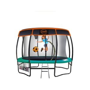 Kahuna Trampoline 12 Ft With Basket Ball Set And Roof Cover -green