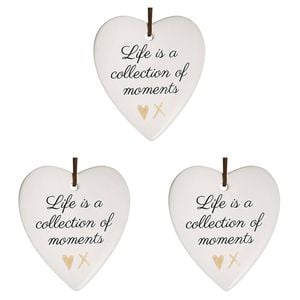 3x Ceramic Hanging 8x9cm Heart Moments w/ Hanger Ornament Home/Office Room Decor