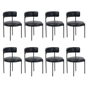 Oikiture 8x Dining Chair Round Kitchen Lounge Seats PU Leather Black
