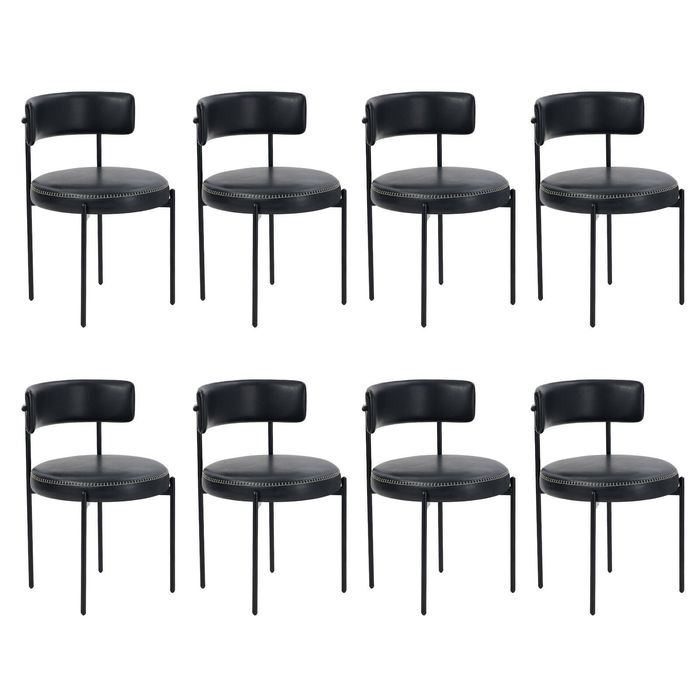 Oikiture 8x Dining Chair Round Kitchen Lounge Seats PU Leather Black