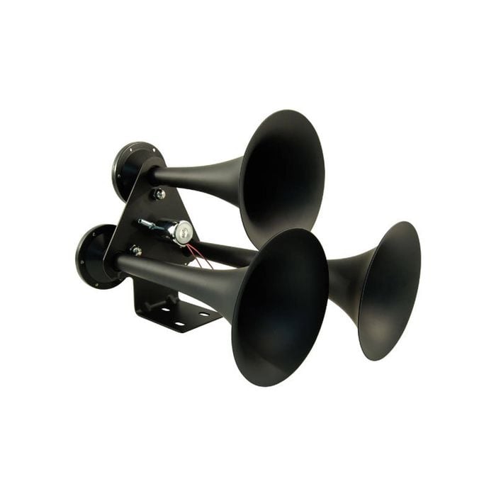 Black Truck Train Triple Air Horns 12v 24v - Requires An Onboard Air System