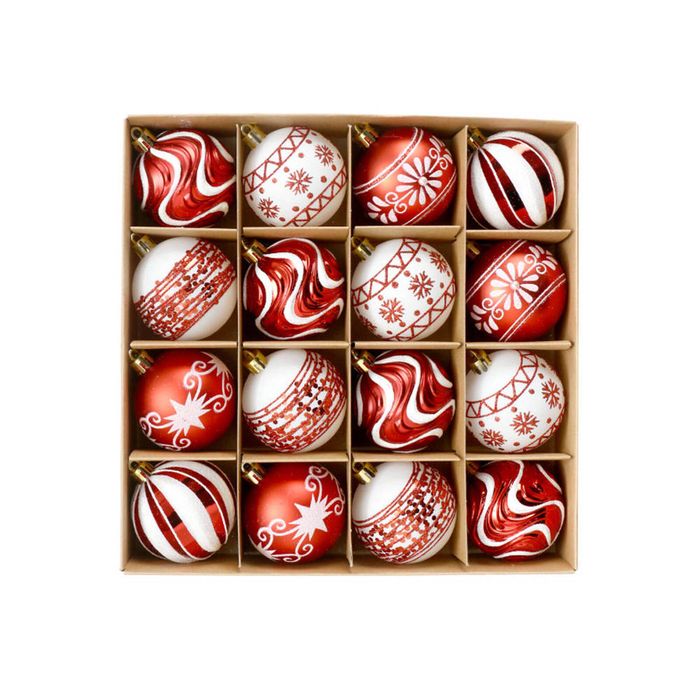 Catzon 16 Pcs Christmas Balls 6CM Painted Ornaments for Xmas Tree Garland Decor-Red White