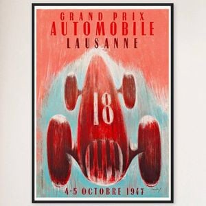 Galrie 1947 Grand Prix Automobile Lausanne Vintage Racing Poster - Nostalgic Art, Black Frame, A0 84 x 119cm (33 x 47inch)