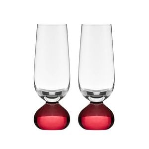 2pc Tempa Zephyr Spherical Champagne Flute Drinking Glasses Set 17cm Ruby Red