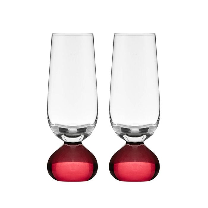 2pc Tempa Zephyr Spherical Champagne Flute Drinking Glasses Set 17cm Ruby Red