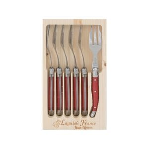 Laguiole Jean Neron 6pc. Cake Fork Set - Red