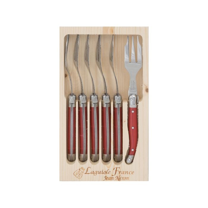 Laguiole Jean Neron 6pc. Cake Fork Set - Red