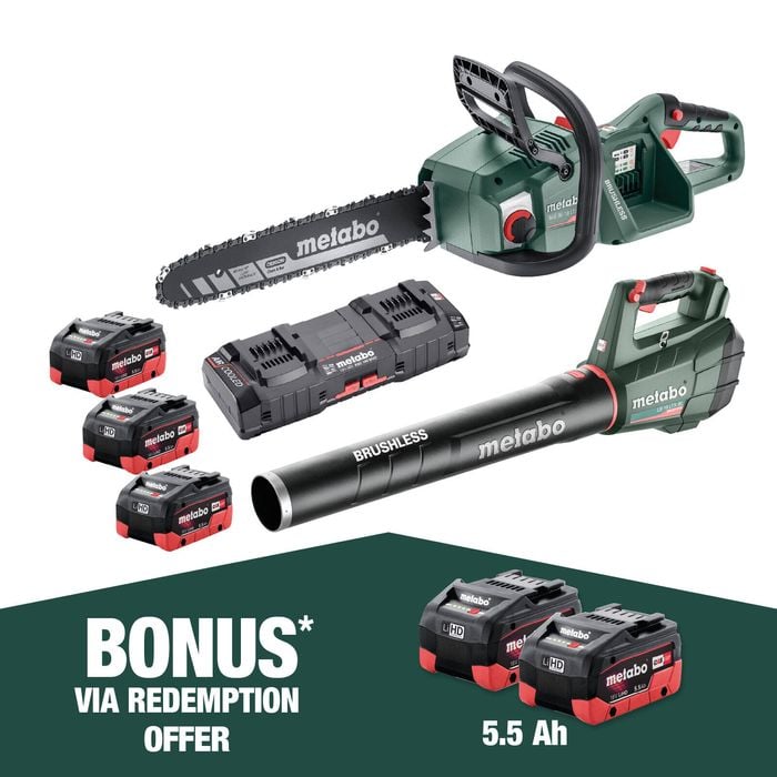 Metabo 18V Chainsaw & Blower 3 x 5.5Ah Kit - Bunnings Australia
