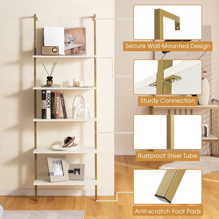 Costway 5-Tier Ladder Shelf Wall Mounted Bookshelf - Bunnings Australia