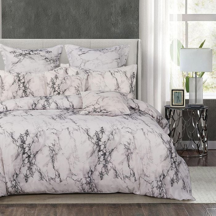 Fabric Fantastic White Marble King Size Quilt/doona/duvet Cover Set
