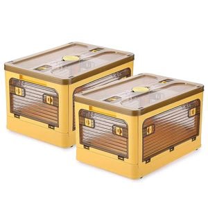Catzon 2 Pcs Collapsible Storage Bins with Lids for Kitchen Dorm Room-Yellow-XL