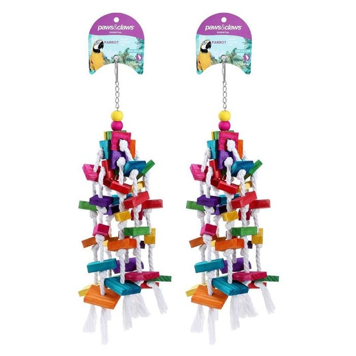 2PK Paws & Claws Parrot 40cm Wooden Rope Toy Large