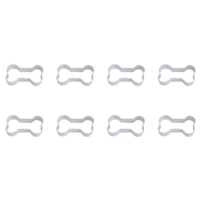 8PK R&M Dog Bone Cookie Cutter Polyresin Coated Steel 9cm - White