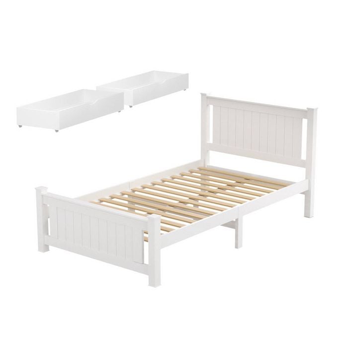 Artiss Wooden Bed Frame King Single Size Wood Beds Base with 2 Drawers White